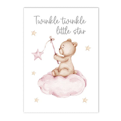 pink cartoon star moon bear nordic nursery canvas