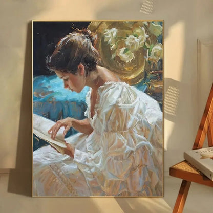 French vintage maiden with flowers portrait canvas wall art