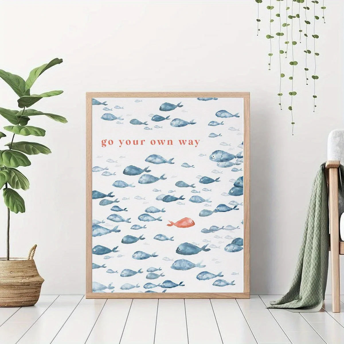 frameless nautical fish pattern canvas with go your own way quote