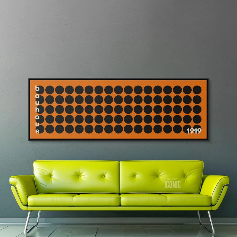 mid century bauhaus black circles panoramic horizontal canvas