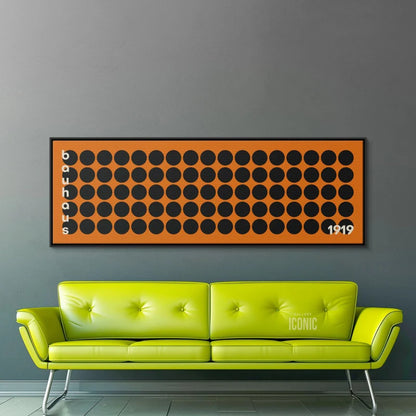 mid century bauhaus black circles panoramic horizontal canvas