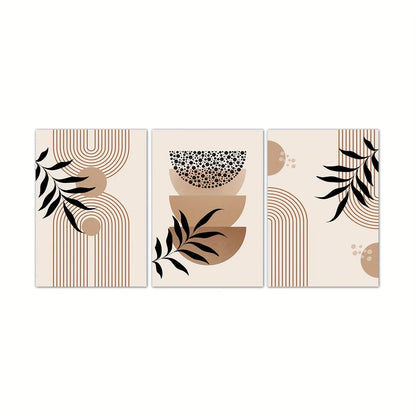 three piece boho geometric and leaf unframed canvas set