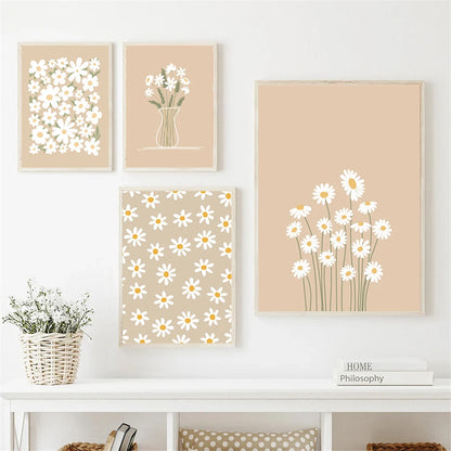 minimalist line drawing of a daisy botanical canvas