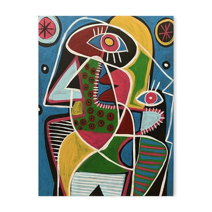 Geometric colour-block human face abstract canvas wall art