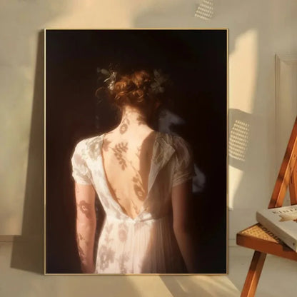 French vintage maiden with flowers portrait canvas wall art