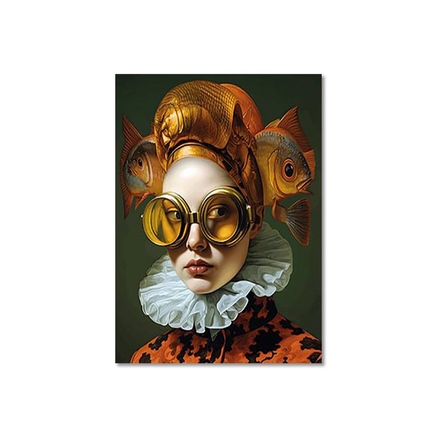 whimsical illustration of a girl wearing glasses standing in water on canvas