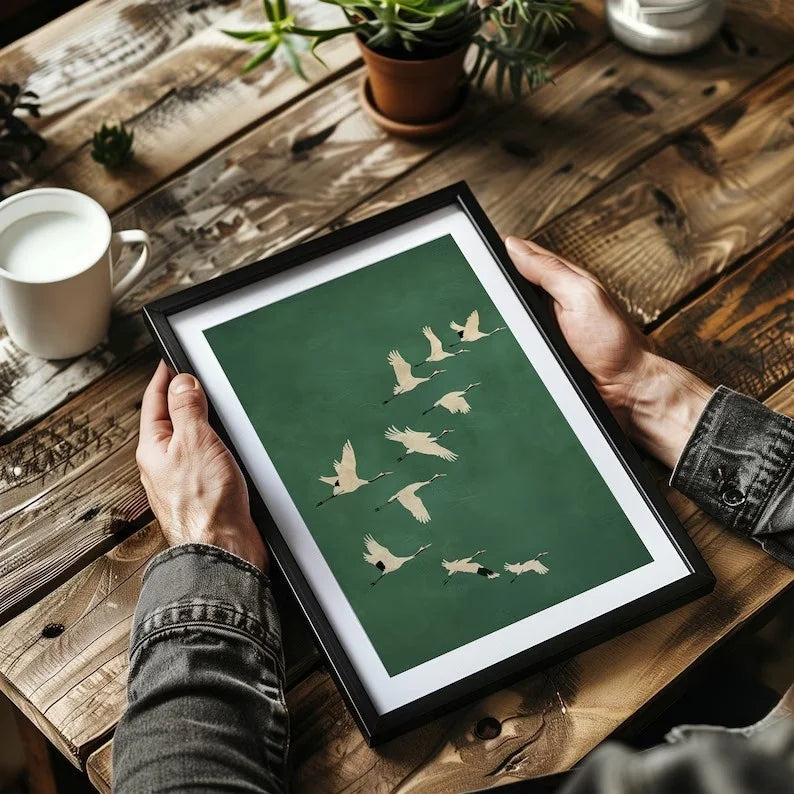 vintage japanese flying crane elegant bird canvas