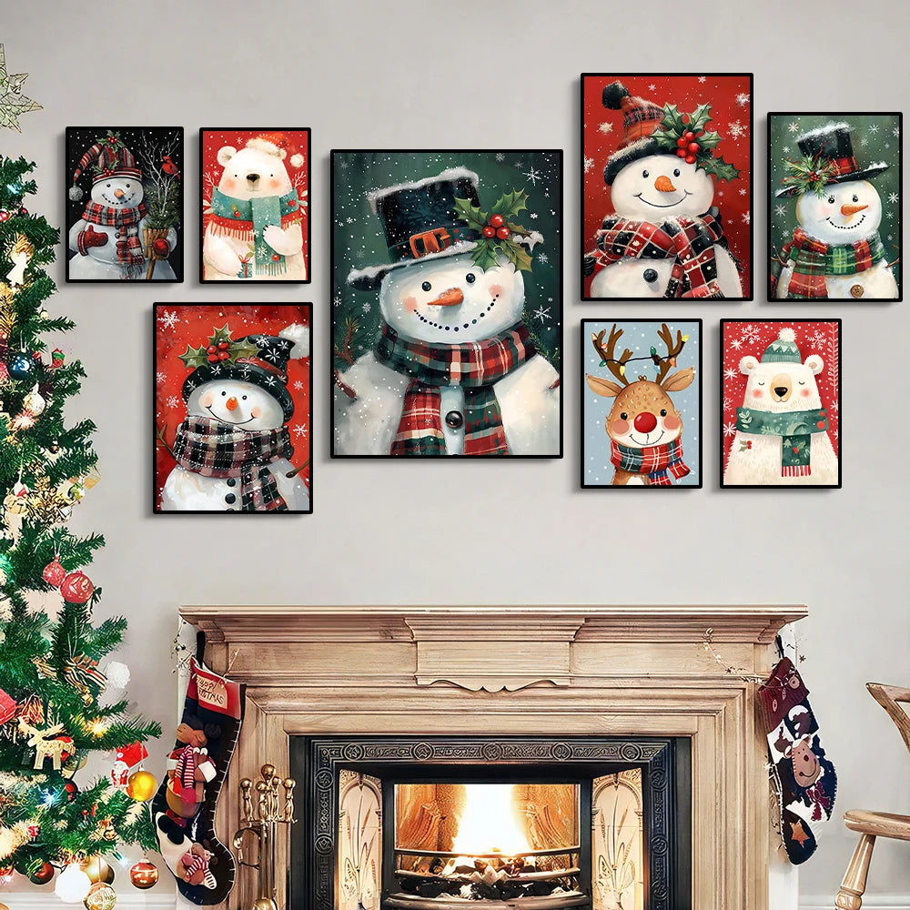 Christmas canvas with polar bear, Santa and snowman