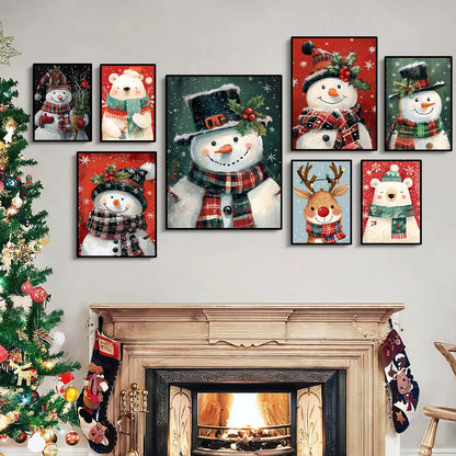 Christmas canvas with polar bear, Santa and snowman