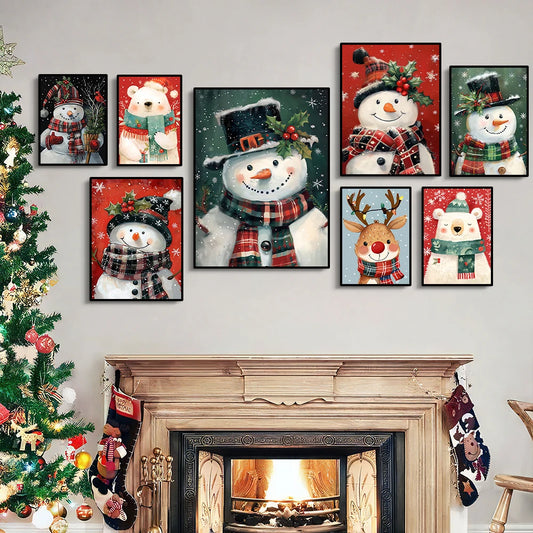 Christmas canvas with polar bear, Santa and snowman