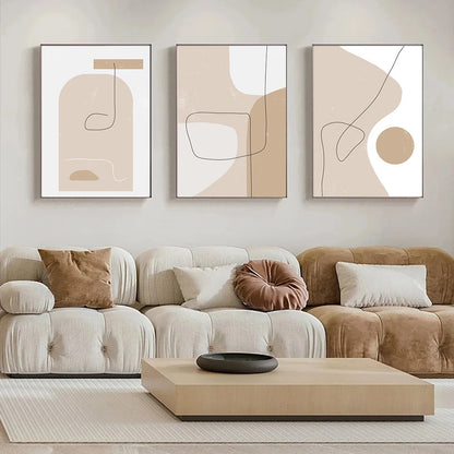 beige boho geometric line art canvas wall art