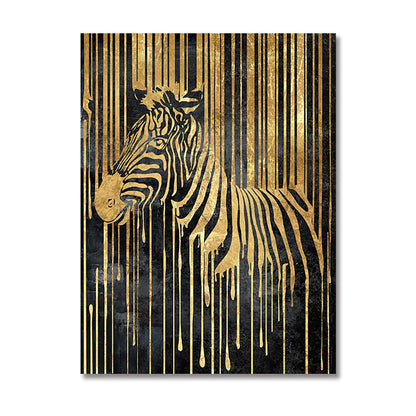 Abstract Gold Line Animals Canvas