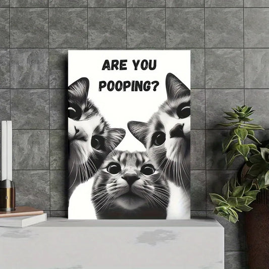 funny bathroom cat are you pooping frameless canvas