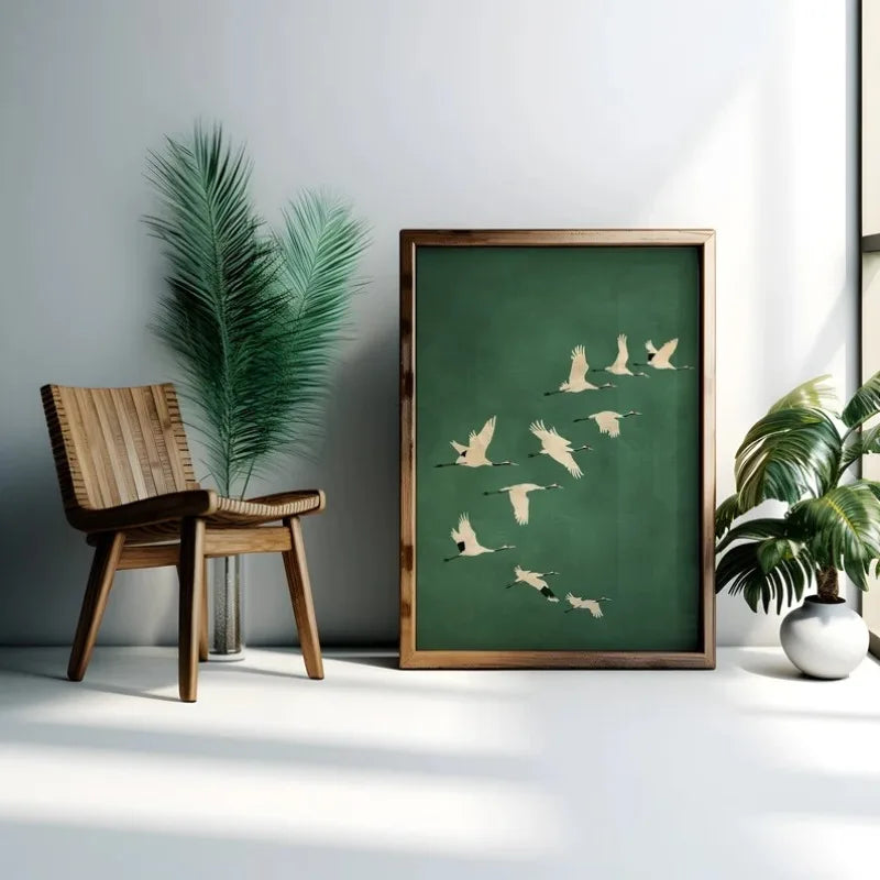 vintage japanese flying crane elegant bird canvas