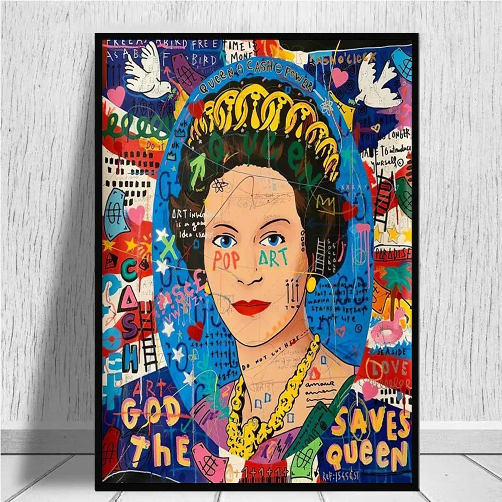 Queen Elizabeth Pop Graffiti Canvas Print