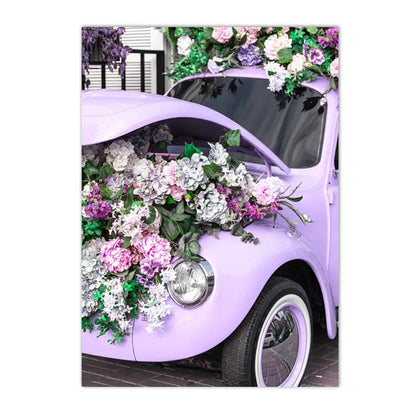 lavender dreamscape canvas with tree blossoms flower girl door bike and car