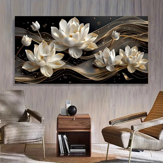 tall frameless white lotus minimalist canvas 60x120
