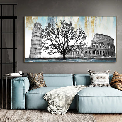 Leaning Tower of Pisa architectural canvas wall art