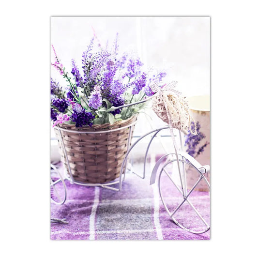 lavender dreamscape canvas with tree blossoms flower girl door bike and car