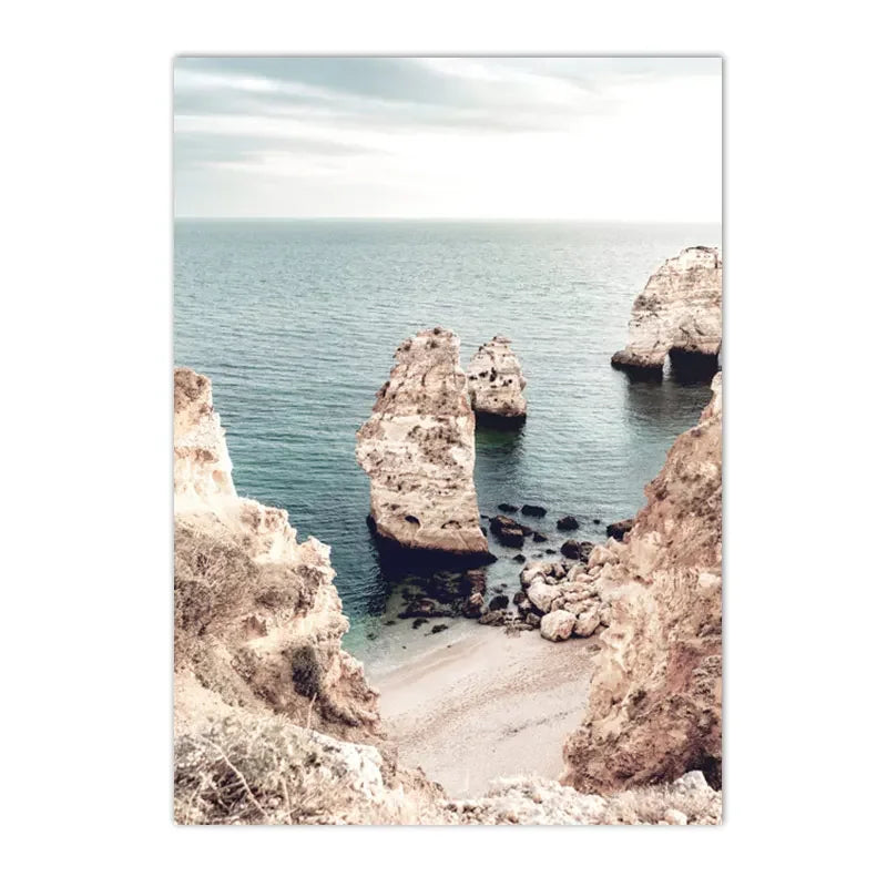 coastal beach with reef and gentle sea waves Nordic canvas wall art