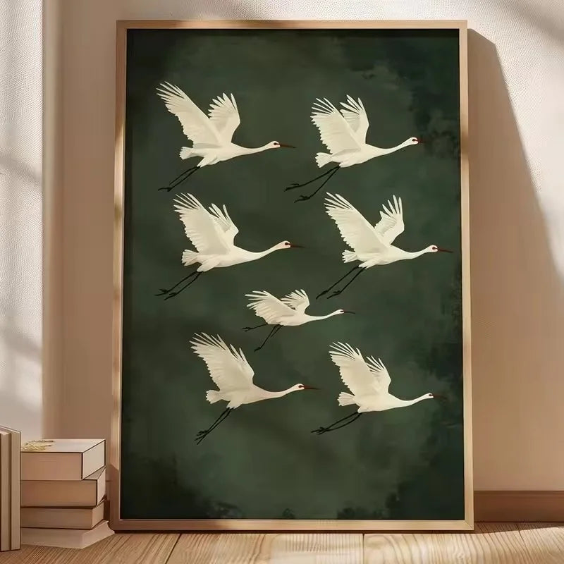 vintage japanese flying crane elegant bird canvas