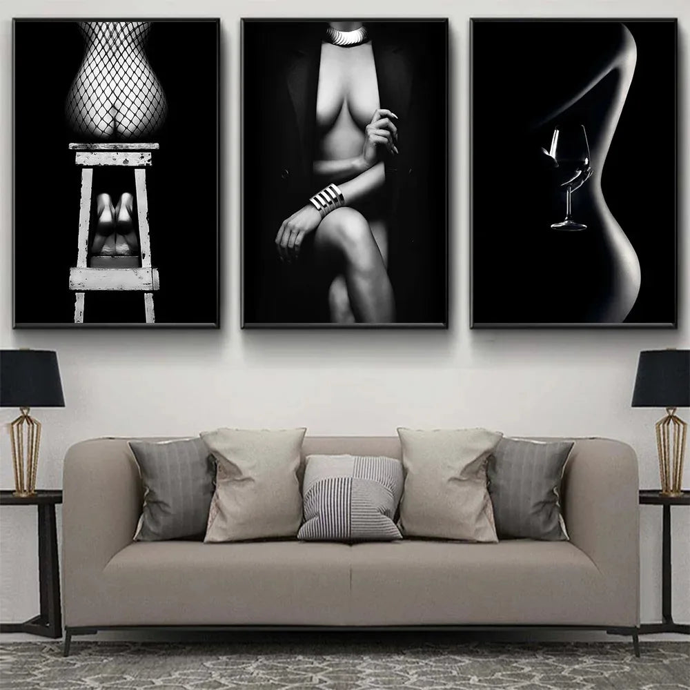 tasteful black and white nude figure canvas wall art