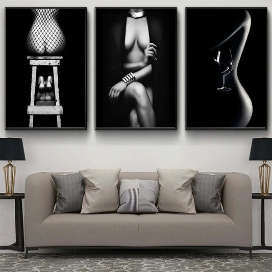 tasteful black and white nude figure canvas wall art