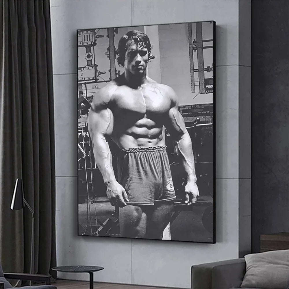 black and white motivational canvas of arnold schwarzenegger
