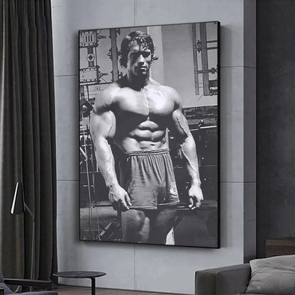 black and white motivational canvas of arnold schwarzenegger