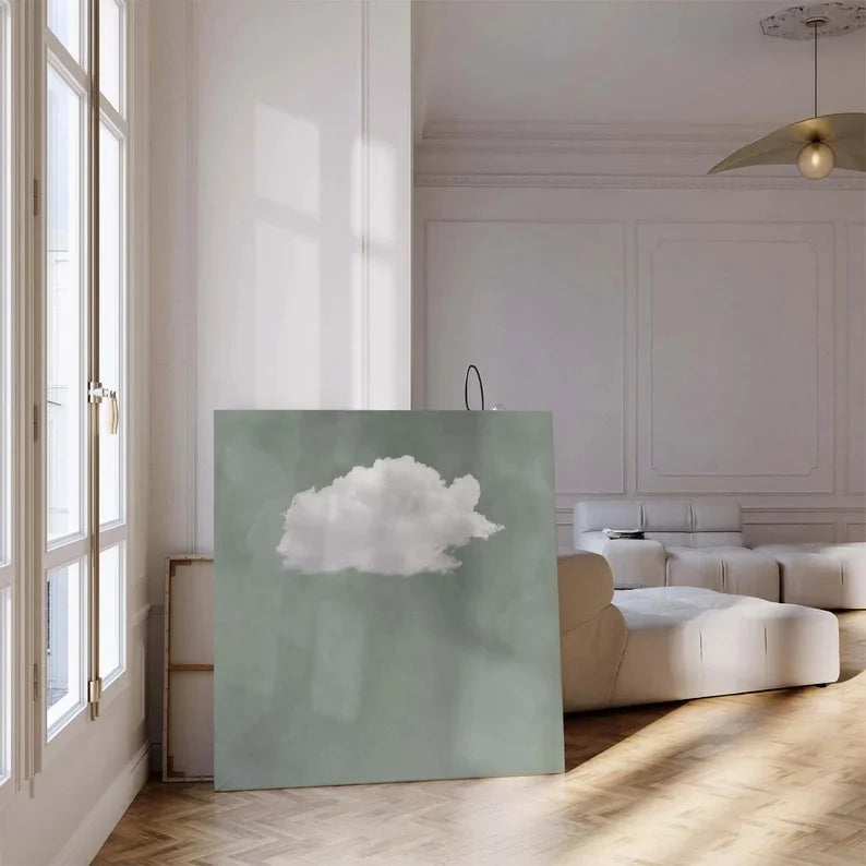 sage green cloud abstract square unframed canvas