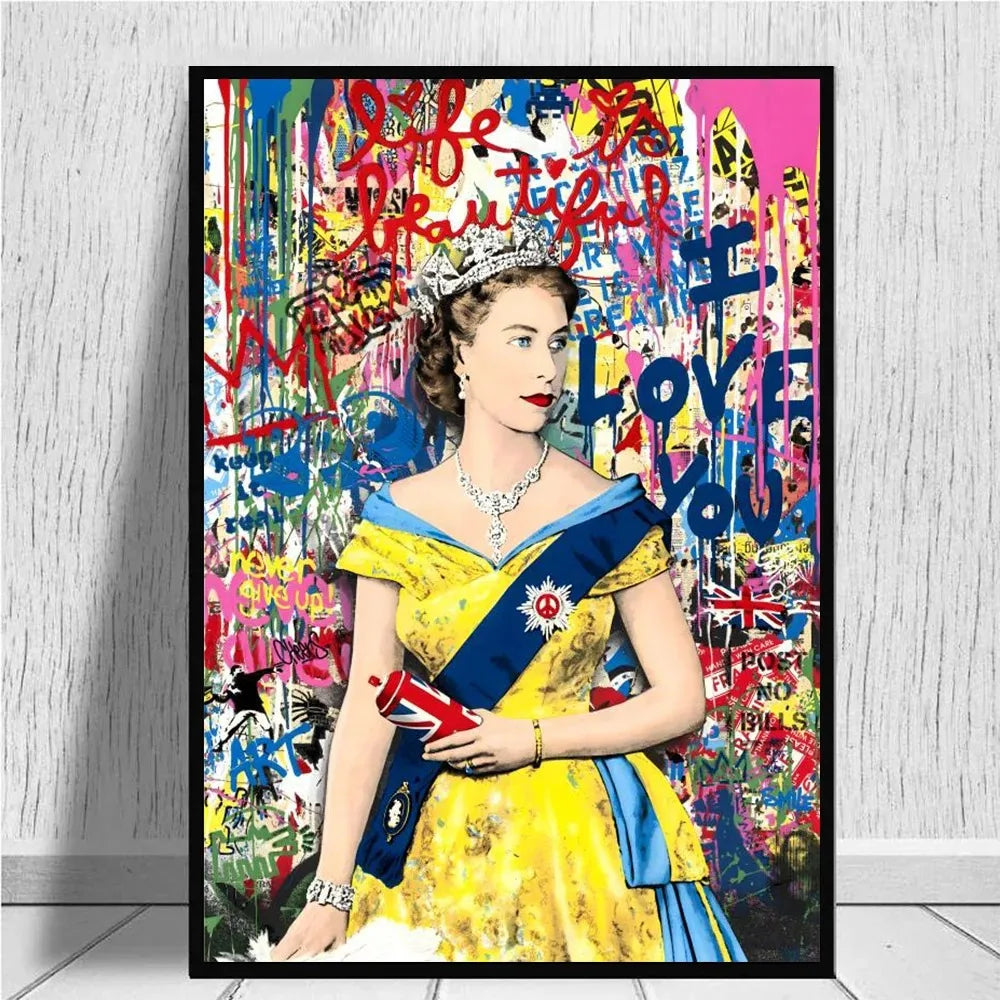 Queen Elizabeth Pop Graffiti Canvas Print