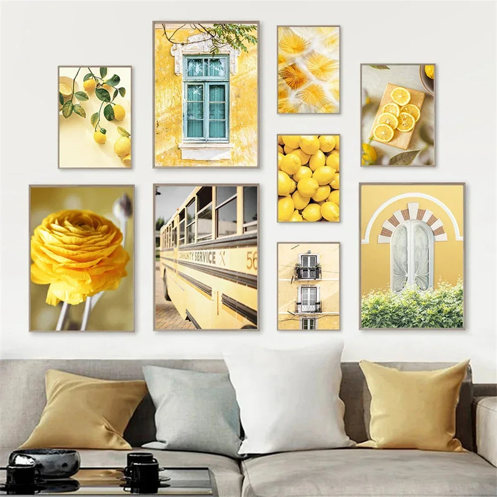 roses with lemons and oranges Nordic floral canvas wall art