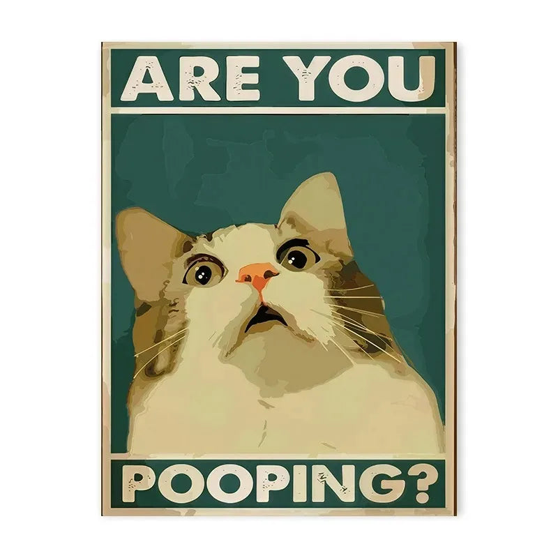 Funny cats and dogs “Are You Pooping?” bathroom canvas wall art