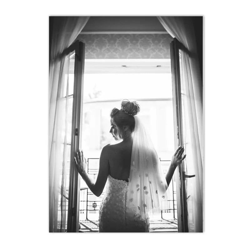 black and white abstract portrait of girl by window canvas