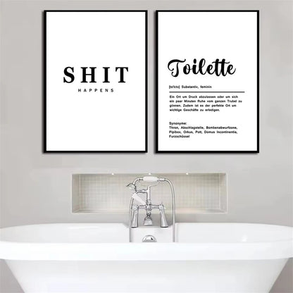 minimalist black and white funny bathroom saying quote canvas