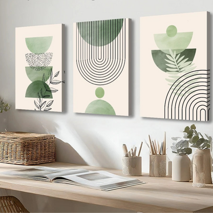 Geometric Green Plants Abstract Canvas - Set Of 3