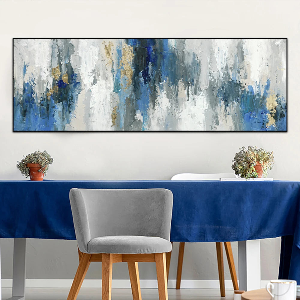 abstract nordic blue wave oil canvas wall art