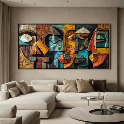 frameless textured geometric abstract canvas wall art