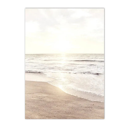 beige coastal collage with starfish shells boat bike and horse