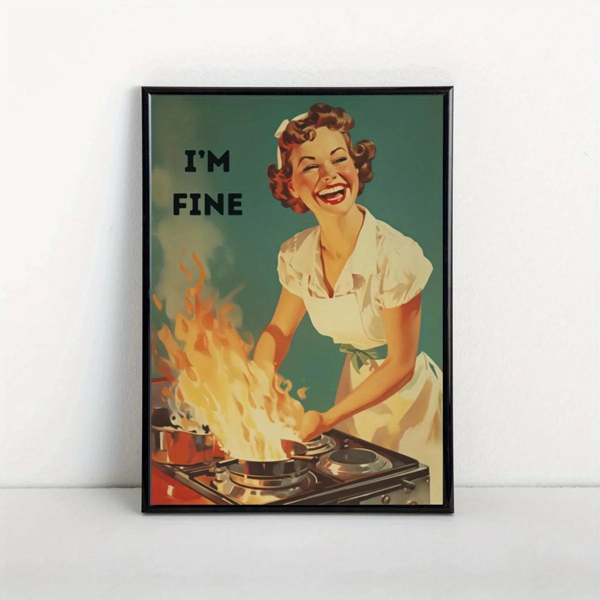 retro 50s housewife cooking cartoon frameless kitchen canvas
