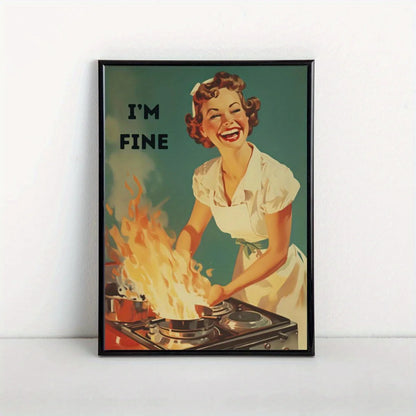 retro 50s housewife cooking cartoon frameless kitchen canvas