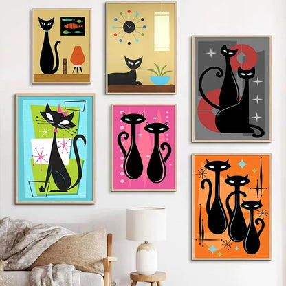 Colourful Black Cat Scenery Abstract Canvas