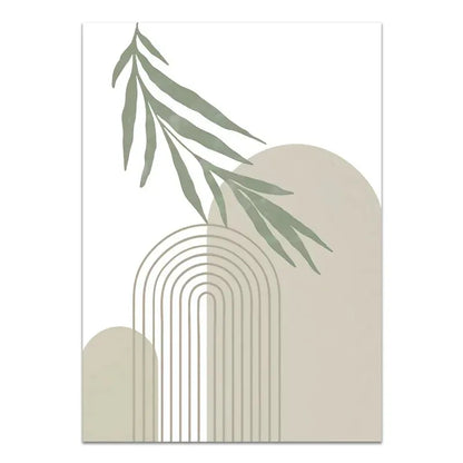 Abstract Bohemian Green Line Leaves Canvas