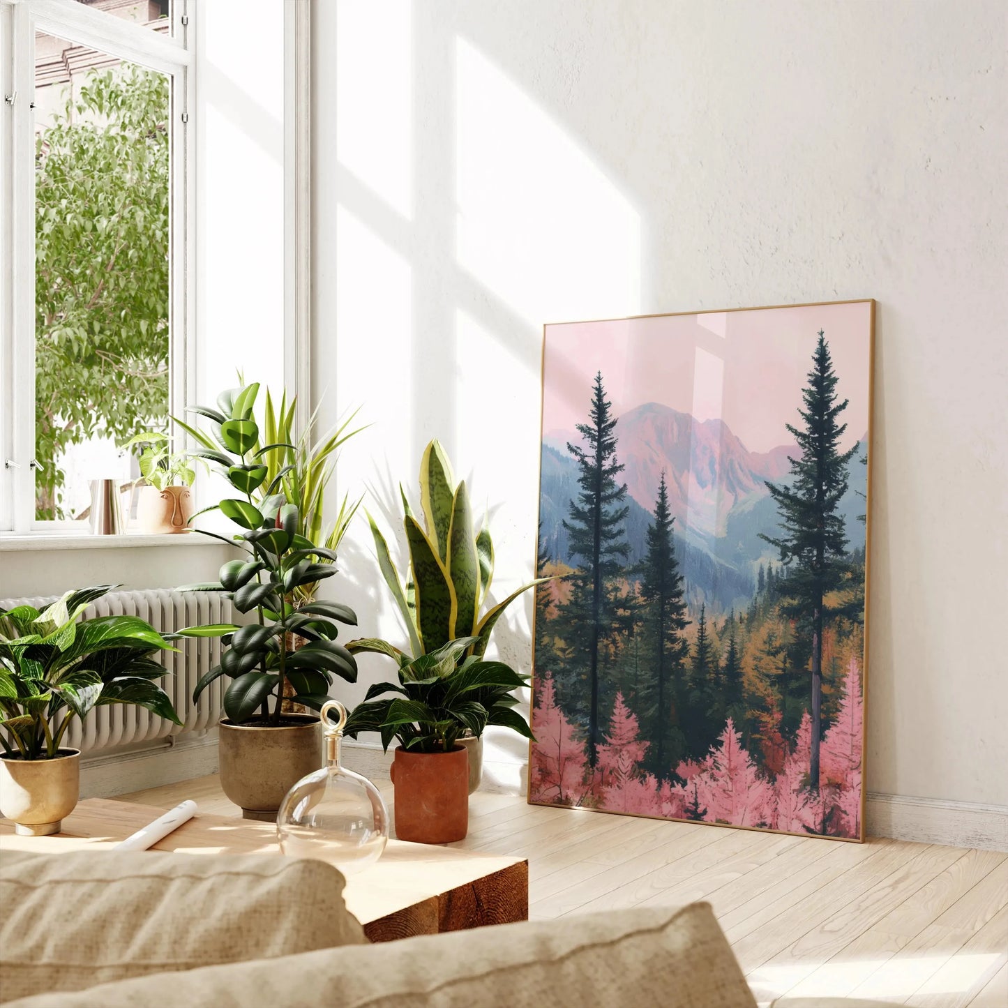 Pink Alpine Forest Mountain Canvas Print