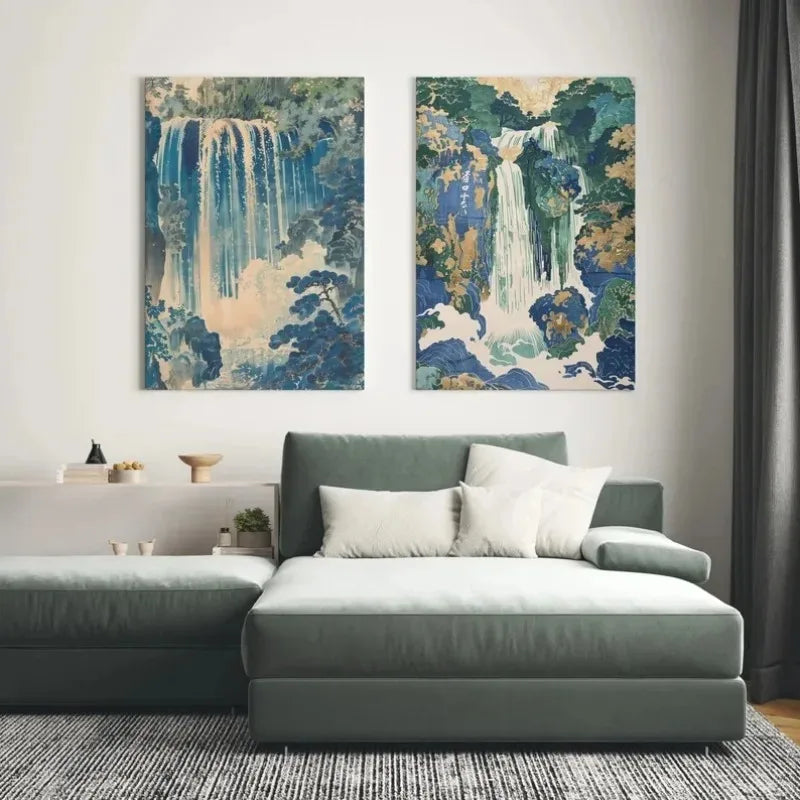 Hokusai Ukiyo-e Waterfall Canvas