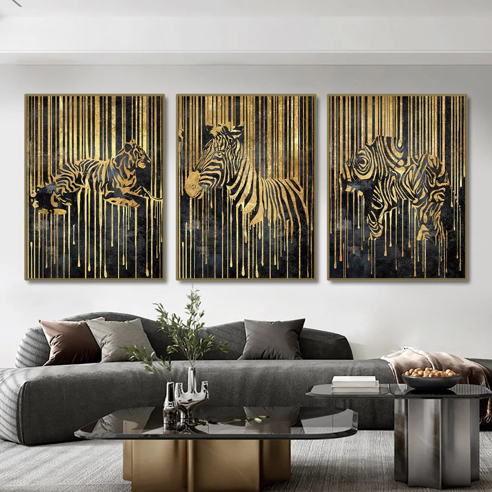 Abstract Gold Line Animals Canvas