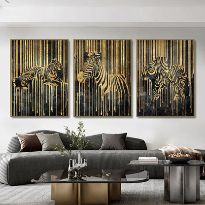 Abstract Gold Line Animals Canvas