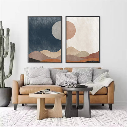 boho mid century abstract sun moon mountain canvas