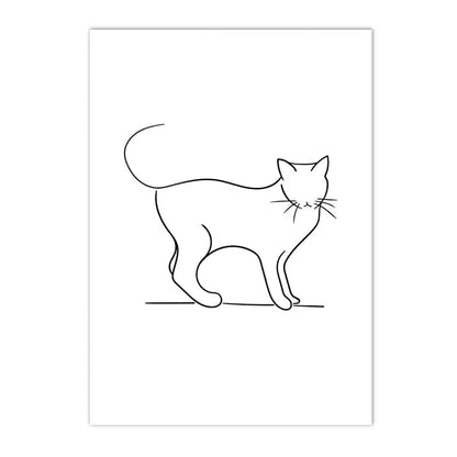 minimalist black and white cat and dog line art canvas wall art