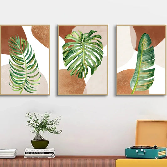 Boho Green Palm Leaves Canvas Print